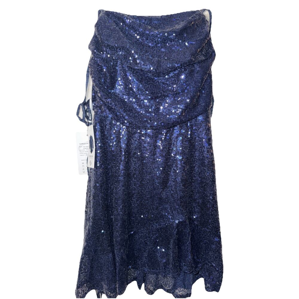 MXC My Xiang Chen Formal Blue Sequin Spaghetti Strap Dress Lace-up Back SX 4 NEW